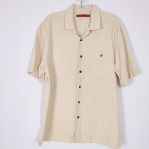 Axis Men's Silk Shirt in Cream Size Medium Button Down Cotton Tailored Jacquard